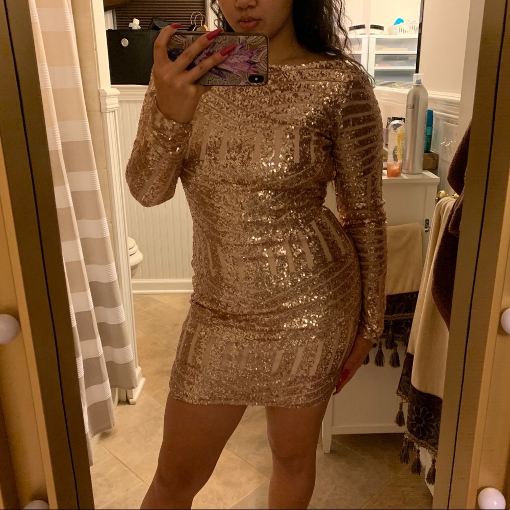 Rose Gold Sequins Open Back Dress SZ Small